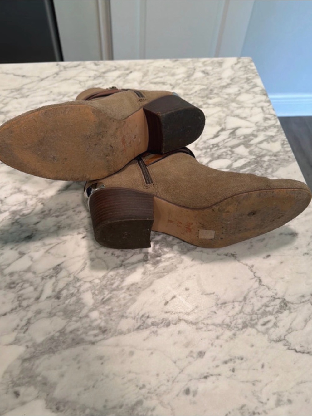 Coach Tan Suede Ankle Booties with Cognac Leather Straps - Picture 7 of 7